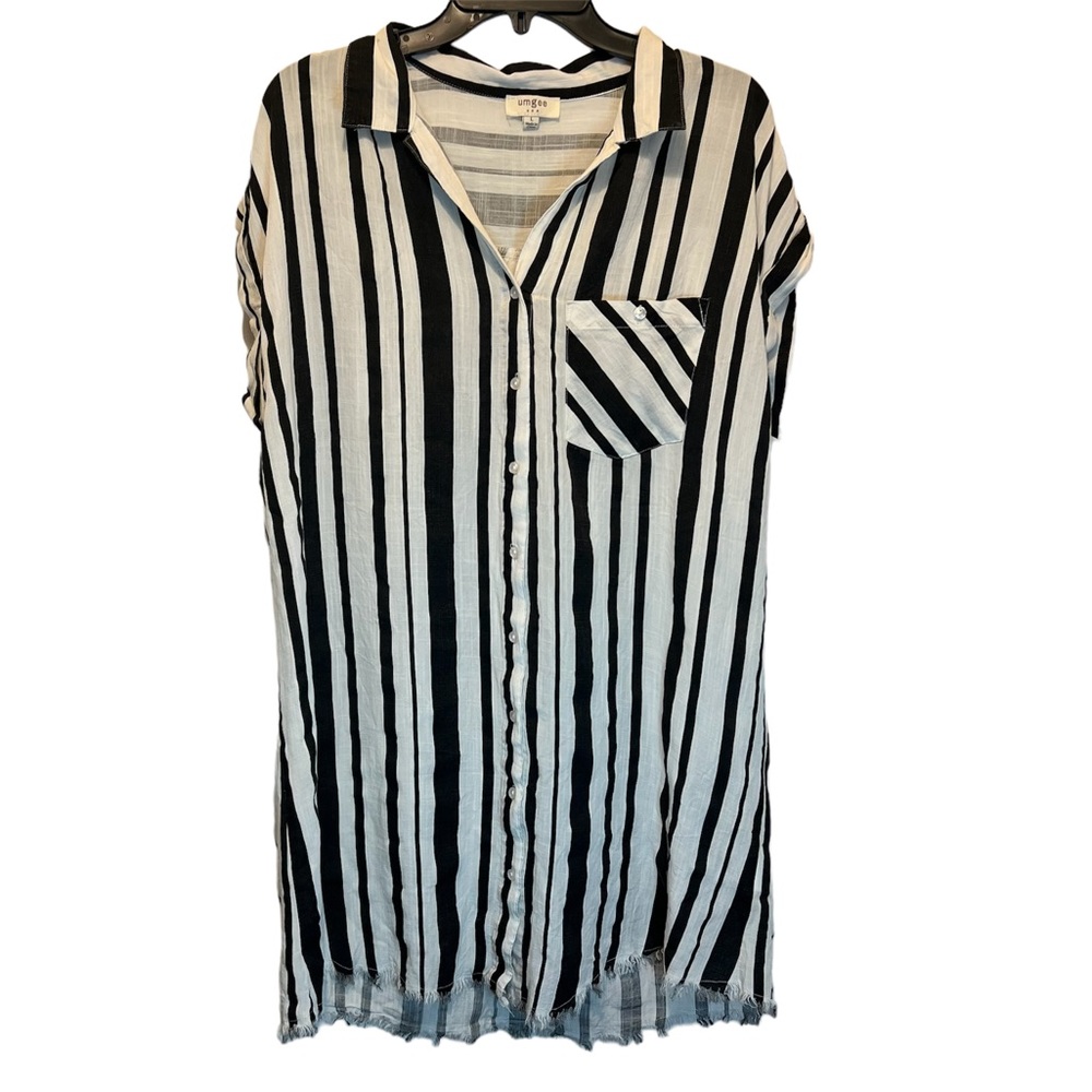 Umgee button down shirt dress. Frayed hem